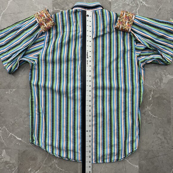 Robert Graham Shirt Mens Large Tall Stripe Paisley Trim Flip Cuff Striped Casual - Picture 9 of 10